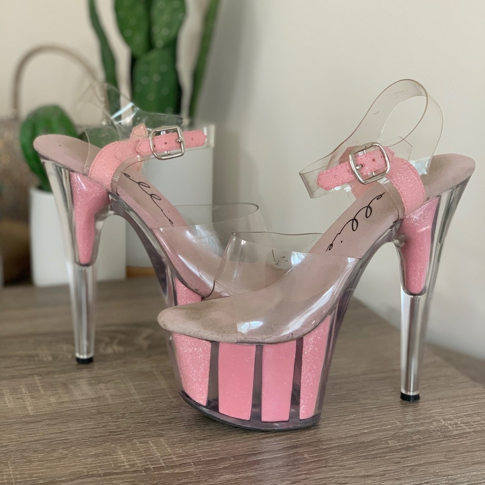 Pink glitter filled platform heels